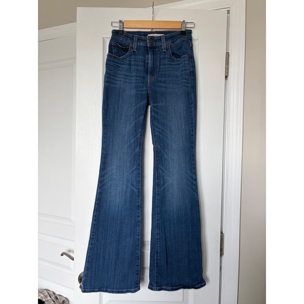 Levis 726 High Rise Flare Jeans Blue Medium Wash Denim 26